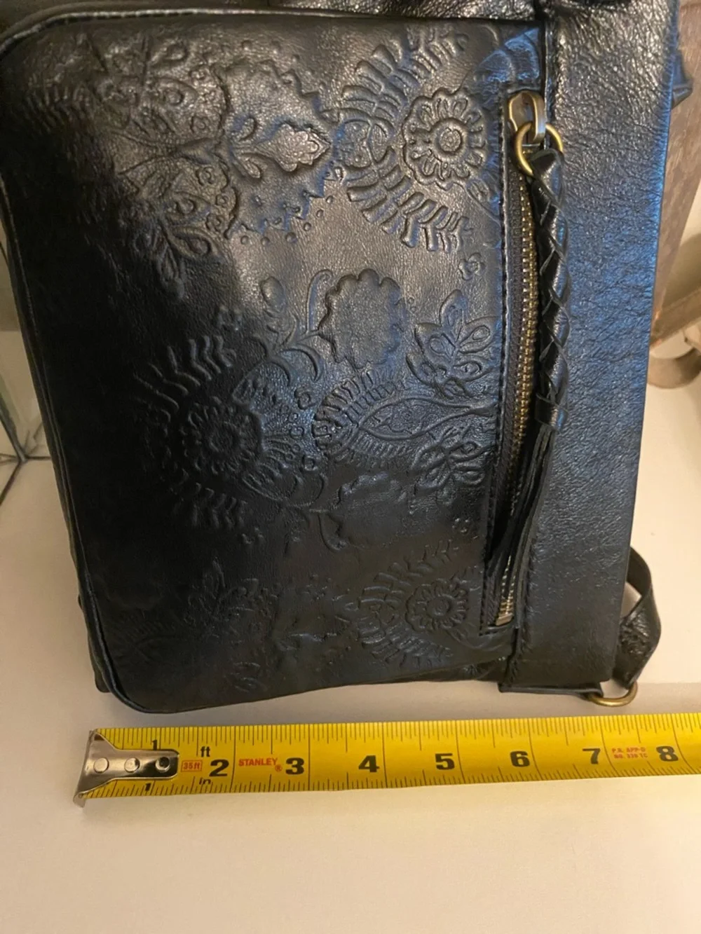 The Sak Sanibel Black Leather Floral Embossed Mini Crossbody w/ Gold Hardware - Picture 11 of 11